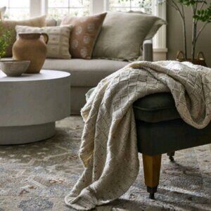 Checkered Knit Nep Throw Blanket